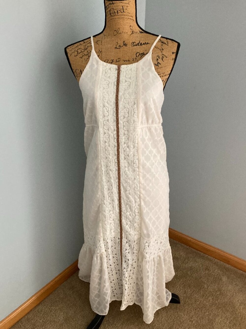 Jolt Lace Ivory Hi-Lo Boho Prairie Midi Dress Women Size Medium